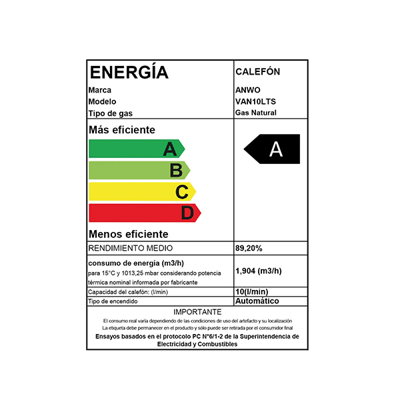 CALEFÓN ANWO 10 L/M HITECH HYDRO 18 TIRO FORZADO LPG